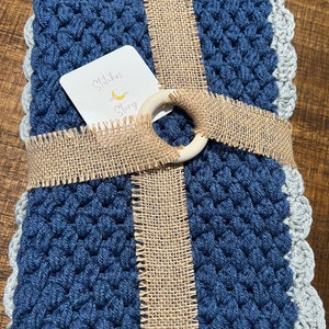 Navy Blue and Gray Baby Blanket, Handmade Crocheted Baby Lovey Blanket, Baby Shower Gift, Security Blanket, Gift Bundle, Book Gift