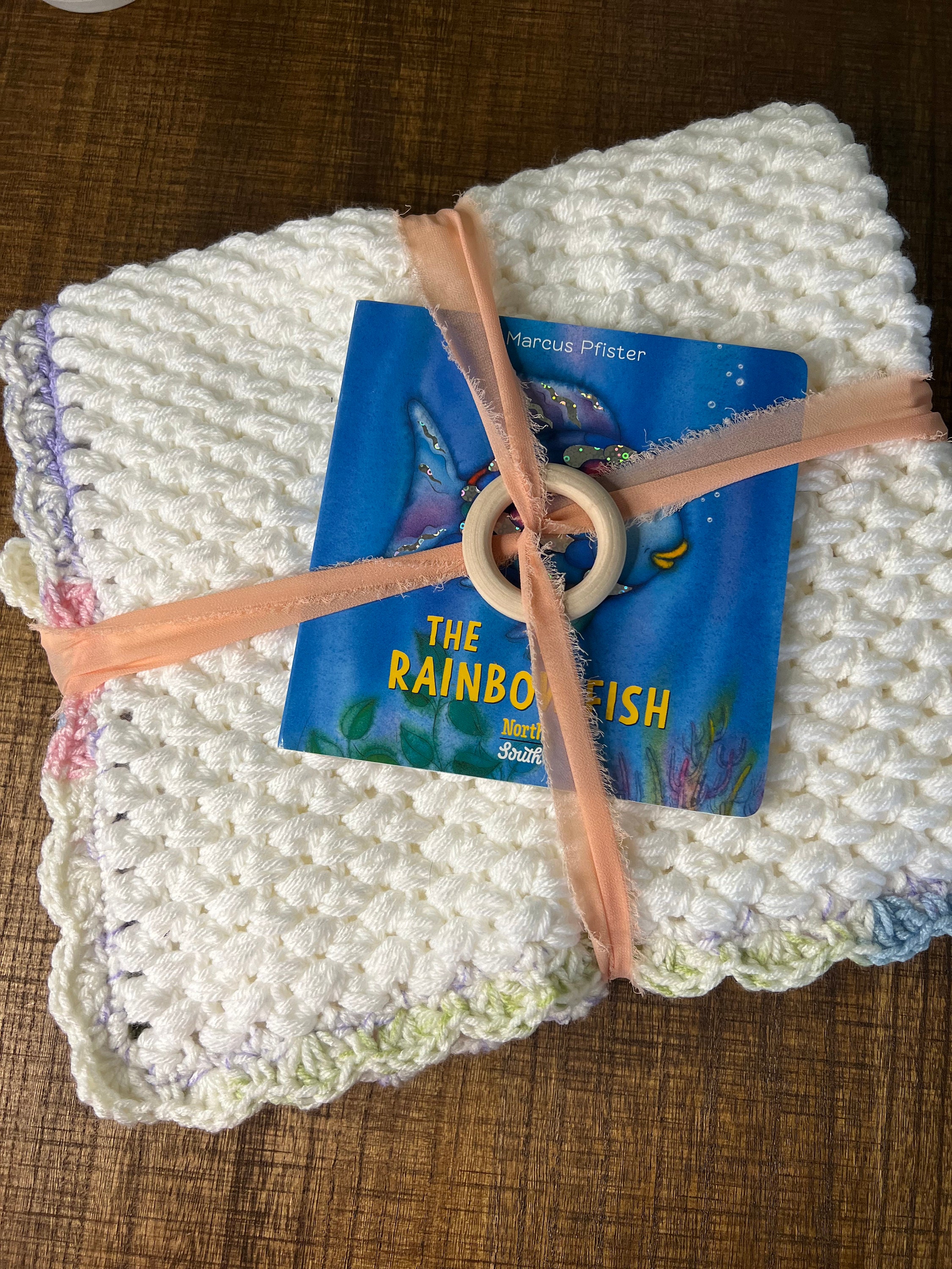 Pink and Mint Green Baby Blanket, Twins Gift, Handmade Crocheted Baby