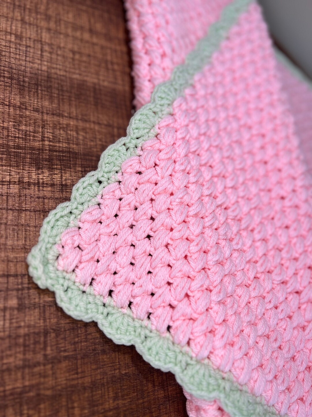 Pink and Mint Green Baby Blanket, Twins Gift, Handmade Crocheted Baby
