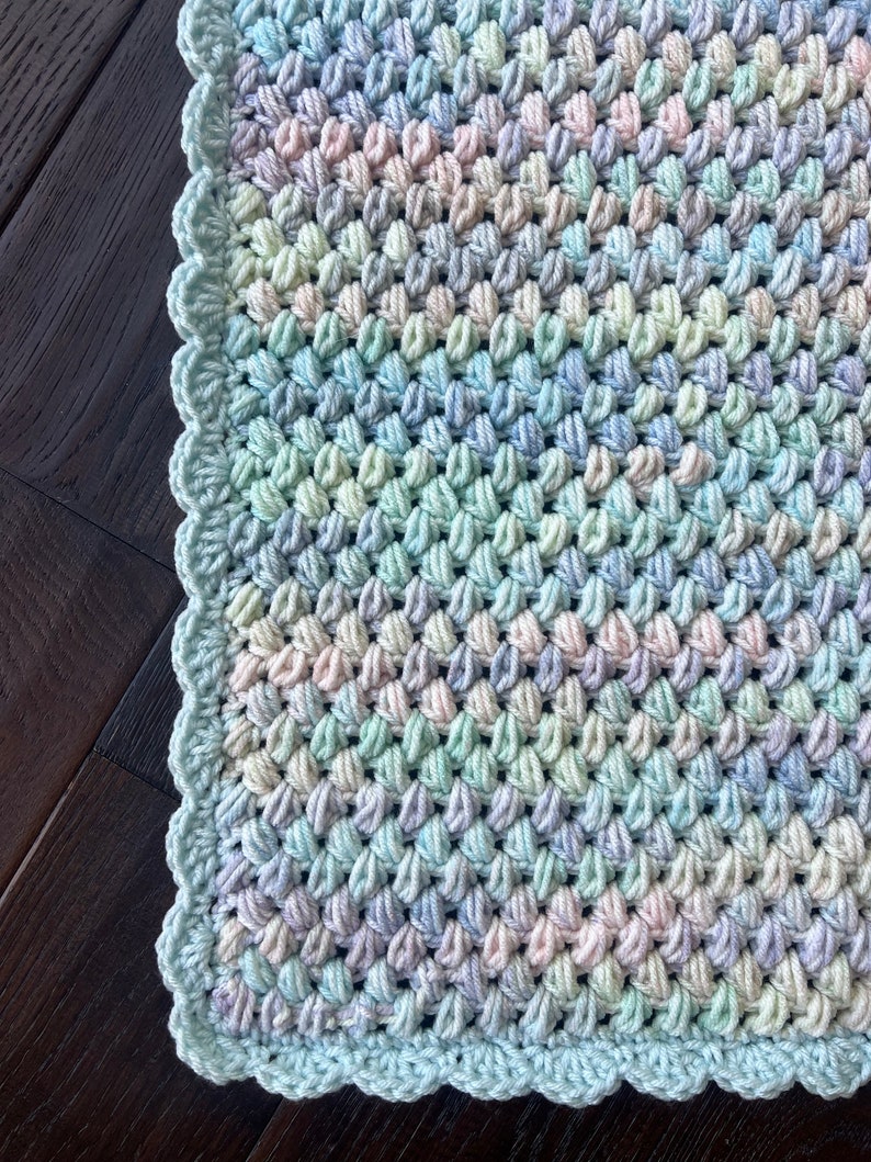 Lovey, Pastel Rainbow and Blue Baby Blanket, Handmade Crocheted Baby