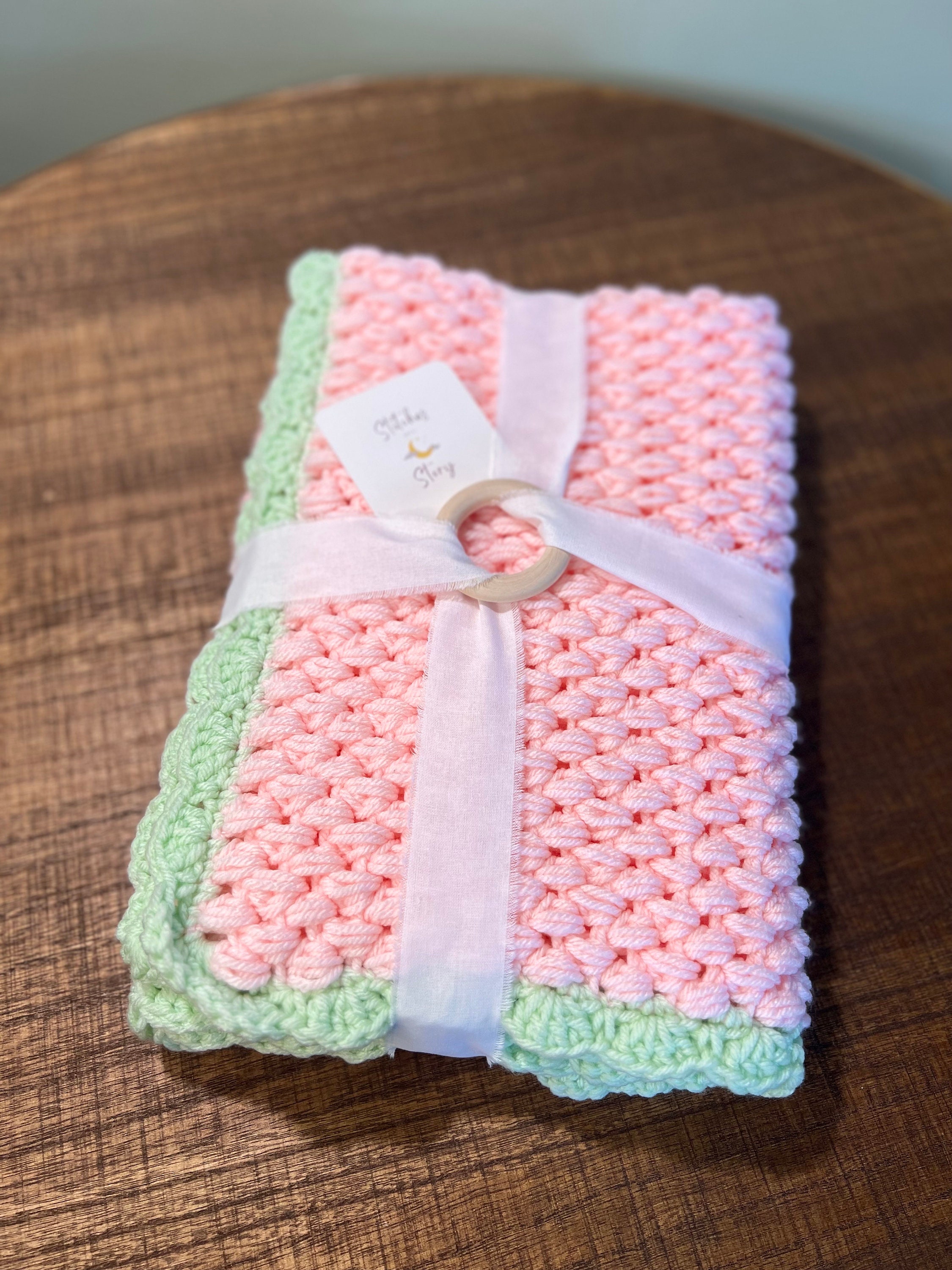 Pink and Mint Green Baby Blanket, Twins Gift, Handmade Crocheted Baby