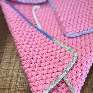 Pink Multicolored Crocheted Baby Blanket, Blanket and Book Bundle, Handcrafted Baby Blanket, Baby Shower Gift, Keepsake Gift, Gift Bun