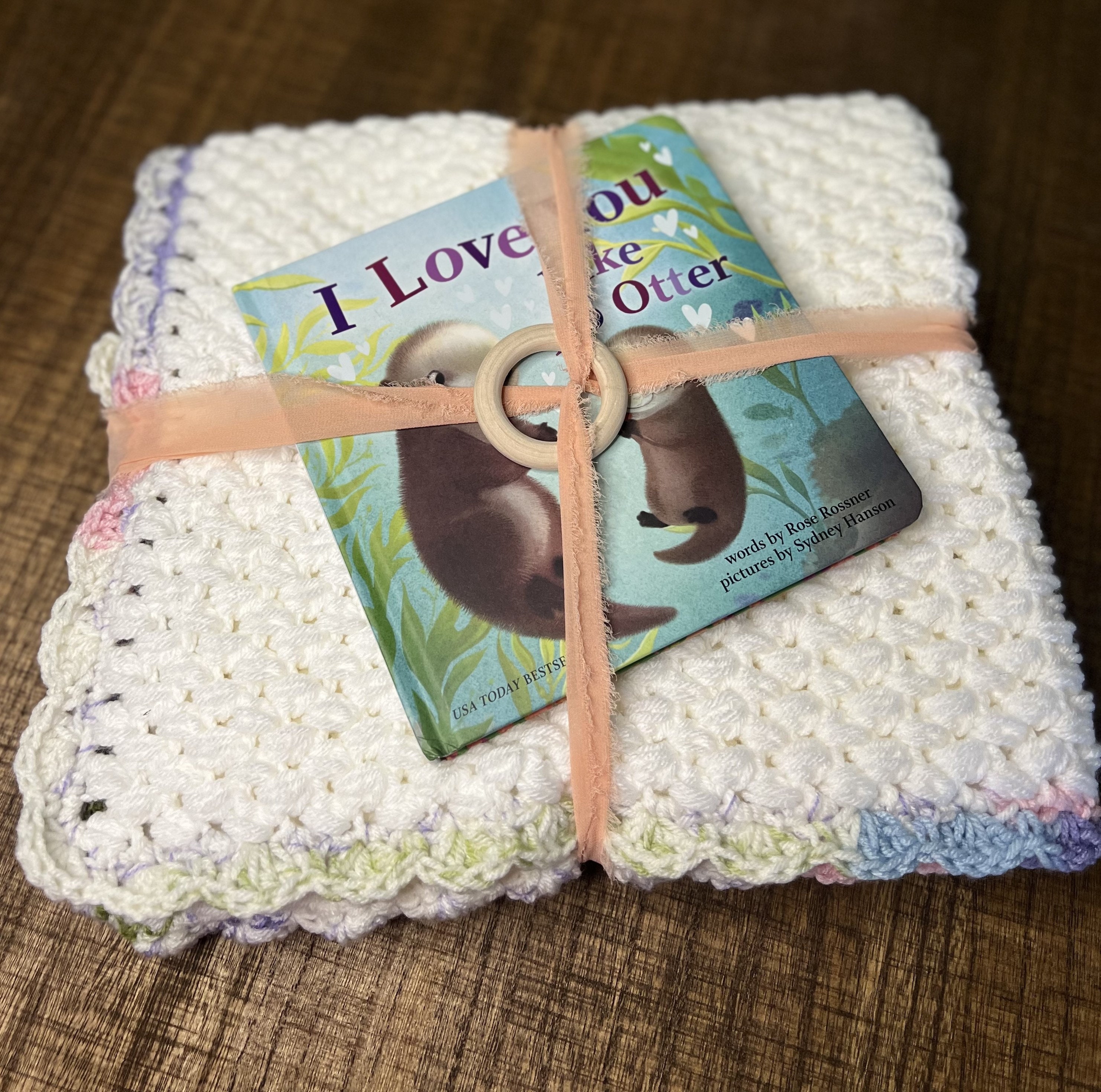 Pink and Mint Green Baby Blanket, Twins Gift, Handmade Crocheted Baby