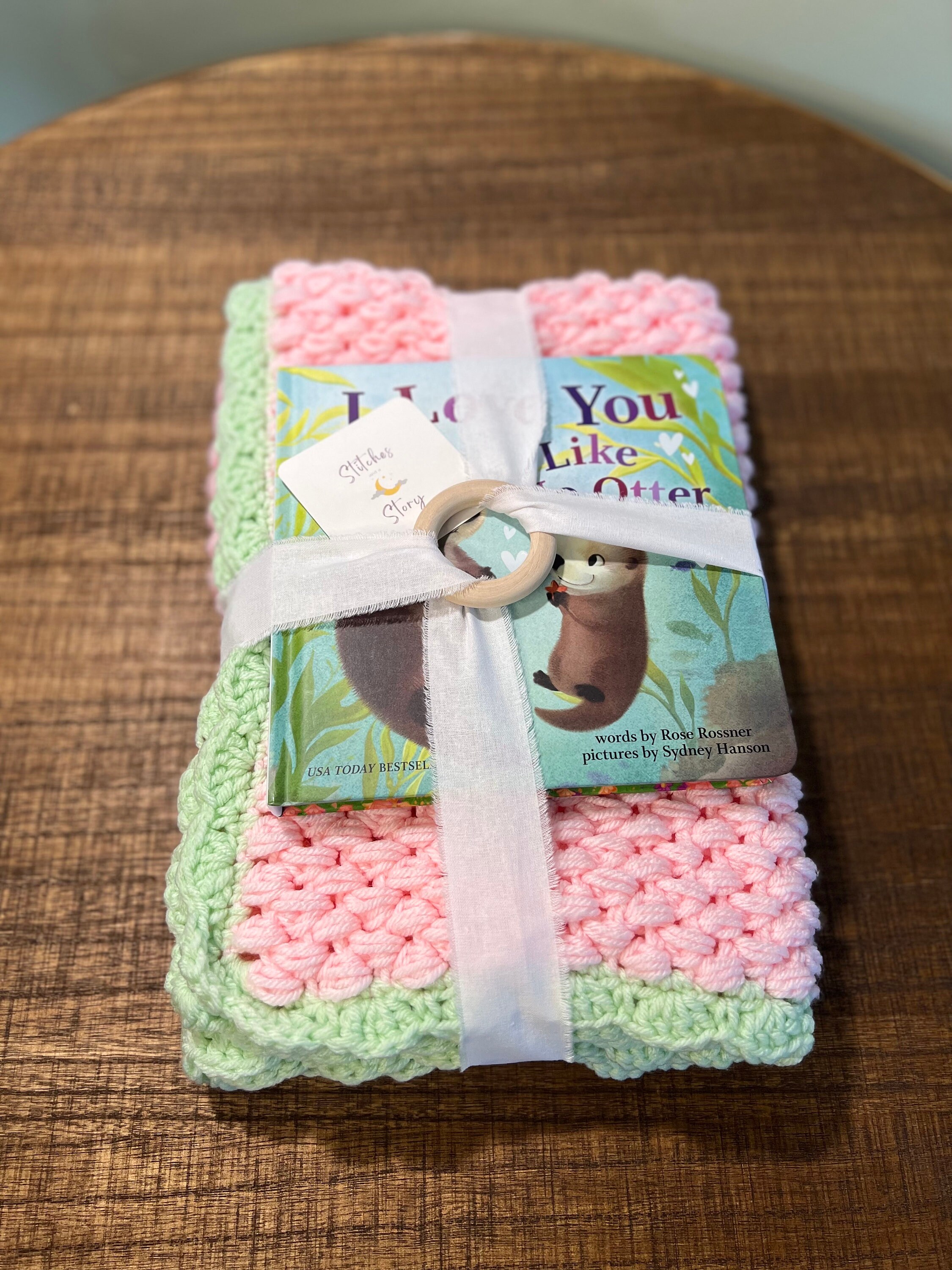 Pink and Mint Green Baby Blanket, Twins Gift, Handmade Crocheted Baby