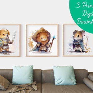 Fantasy Animals Nursery Wall Art | Print-At-Home Digital Wall Art | Fantasy Themed Animal Wall Art, DND Nursery Art, Cute Fantasy Watercolor