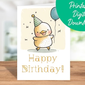 de aniversário do patinho | Download instantâneo, cartão de aniversário infantil, cartão de aniversário 5x7 para impressão, cartão de feliz aniversário de pato, presente de amante de pato
