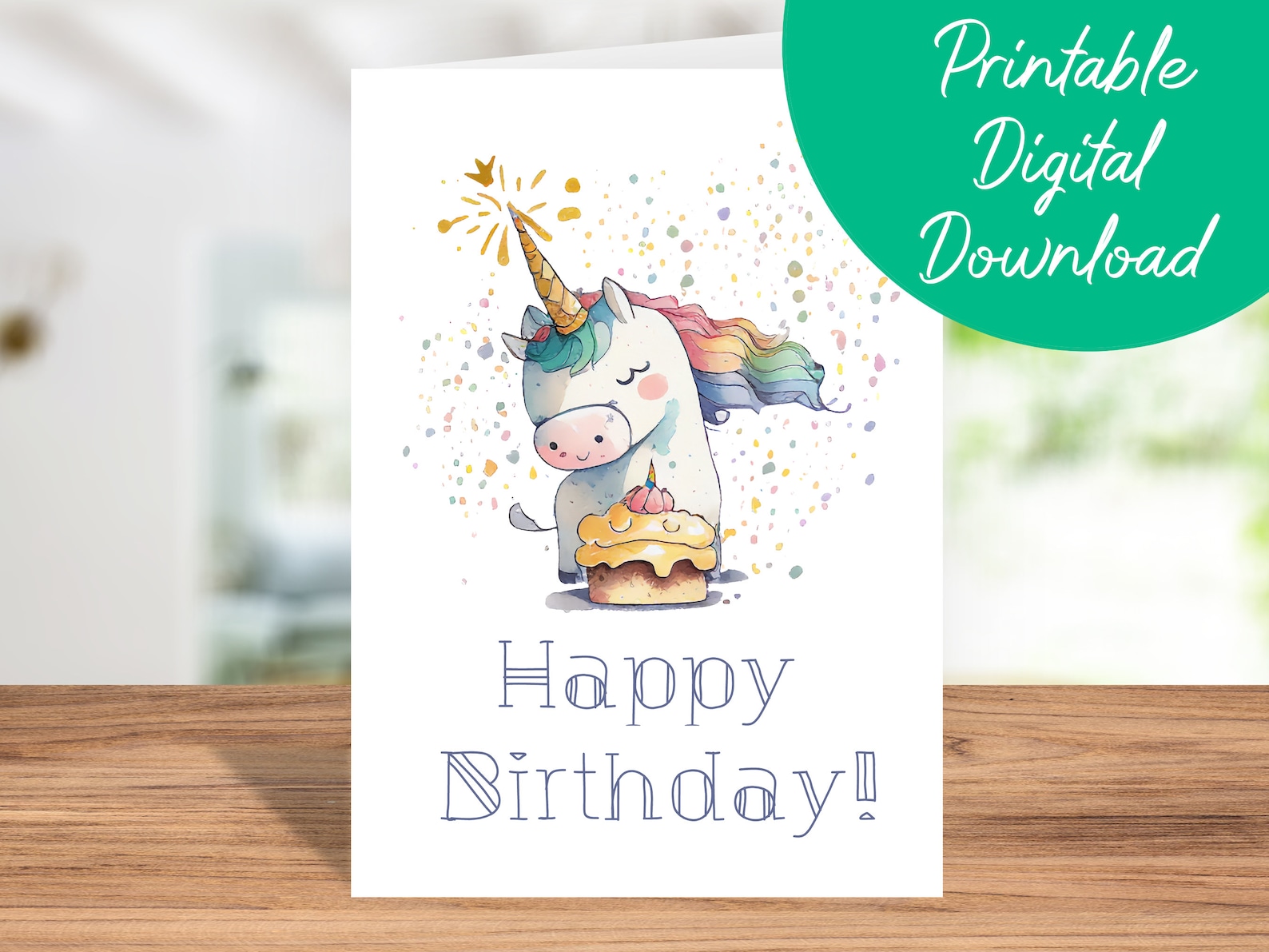 Unicorn Birthday Card Instant Download, Kids Birthday Card, Printable
