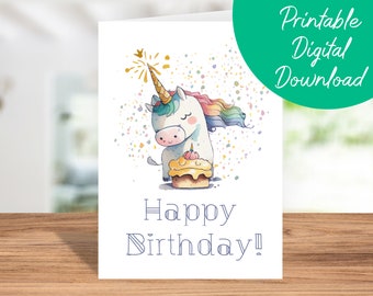Eenhoorn verjaardagskaart | Direct downloaden, kinderverjaardagskaart, afdrukbare 5x7 verjaardagskaart, Unicorn Happy Birthday Card, Unicorn Lover Gift