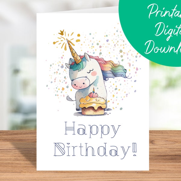 Unicorn Birthday Card | Instant Download, Kids Birthday Card, Printable 5x7 Birthday Card, Unicorn Happy Birthday Card, Unicorn Lover Gift