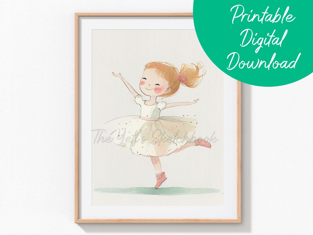 Ballerina Watercolor Wall Art Little Girl Ballerina Wall Art, Cute