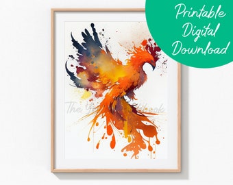 Phoenix Watercolor Wall Art | Phoenix Watercolor painting, Fantasy Room Art, Phoenix Wall Hanging, Children's Room Art, Wizard Room Art