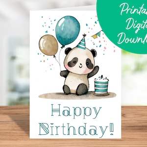 Carte d'anniversaire Panda | Téléchargement instantané, carte d'anniversaire pour enfants, carte d'anniversaire imprimable 5 x 7, carte de joyeux anniversaire Panda, cadeau d'amant de Panda