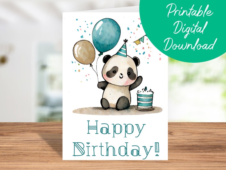 Panda Birthday Card | Instant Download, Kids Birthday Card, Printable ...