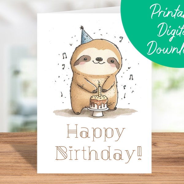 Sloth Birthday Card | Instant Download, Printable Kid's Birthday Card, Sloth Happy Birthday Card, Sloth Lover Gift, PDF JPG 5X7