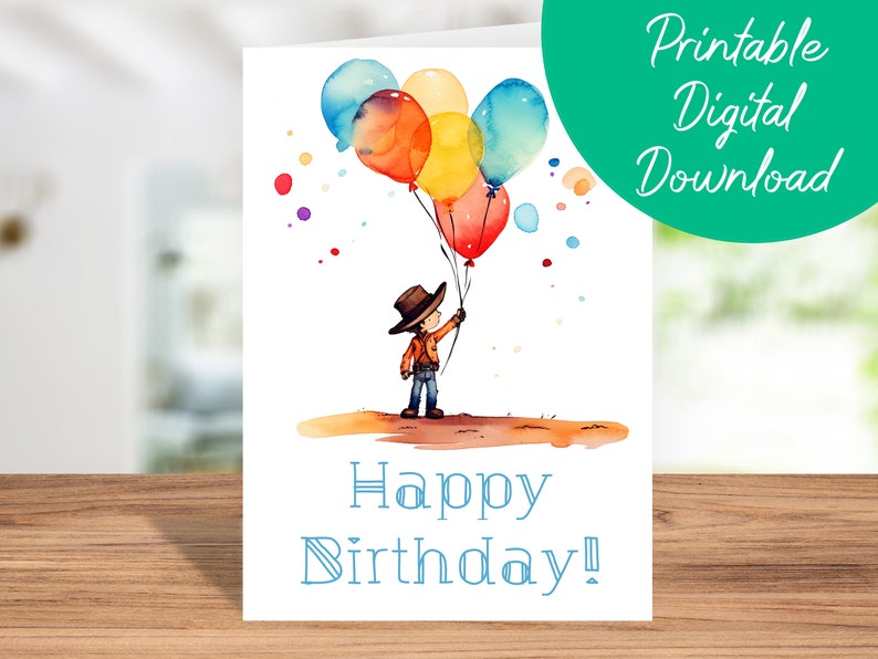 Cowboy Birthday Card Instant Download Kids Birthday Card, Printable 5x7 Birthday Card, Happy ...