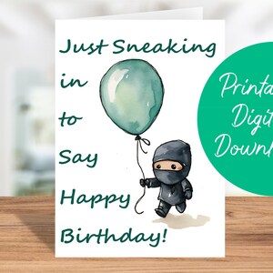 Ninja Geburtstagskarte | Sofort Download, Geburtstagskarte für Kinder, Printable 5x7 Geburtstagskarte, Ninja Happy Birthday Karte, Ninja Geschenk, Shinobi Kid