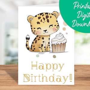 Gepard/Leopard Geburtstagskarte | Sofort Download, Kinder Geburtstagskarte, Leopard Printable 5x7 Geburtstagskarte, Gepard Happy Birthday Karte