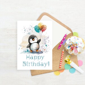 Pinguïn verjaardagskaart | Instant Download, Kids verjaardagskaart, afdrukbare 5x7 verjaardagskaart, Penguin Happy Birthday Card, Penguin Lover Gift afbeelding 2