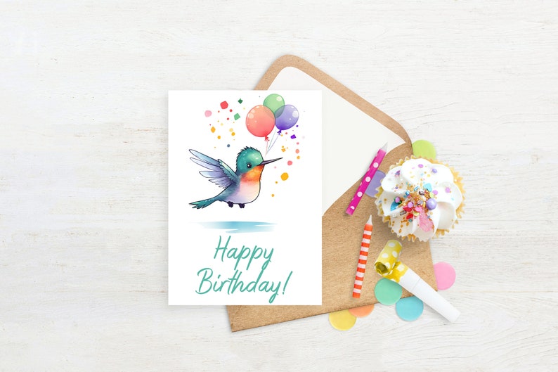 Hummingbird Birthday Card Instant Download | Kids Birthday, Printable ...