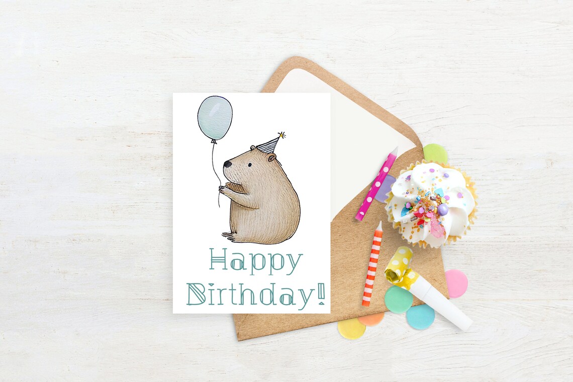 Capybara Birthday Card | Instant Download, Kids Birthday Card, Capybara ...