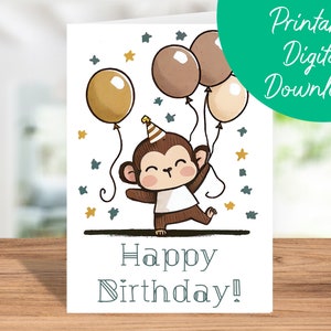 Affe Geburtstagskarte | Sofortiger Download, Geburtstagskarte für Kinder, druckbare 5 x 7 Geburtstagskarte, Affe Happy Birthday Card, Affen-Liebhaber-Geschenk