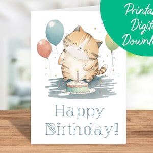 Katzen Geburtstagskarte | Sofortiger Download, Geburtstagskarte für Kinder, druckbare 5x7 Geburtstagskarte, Katze alles Gute zum Geburtstagskarte, Geschenk für Katzenliebhaber