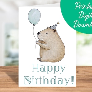 Capybara Birthday Card | Instant Download, Kids Birthday Card, Capybara Printable 5x7 Birthday Card, Capybara Happy Birthday Card