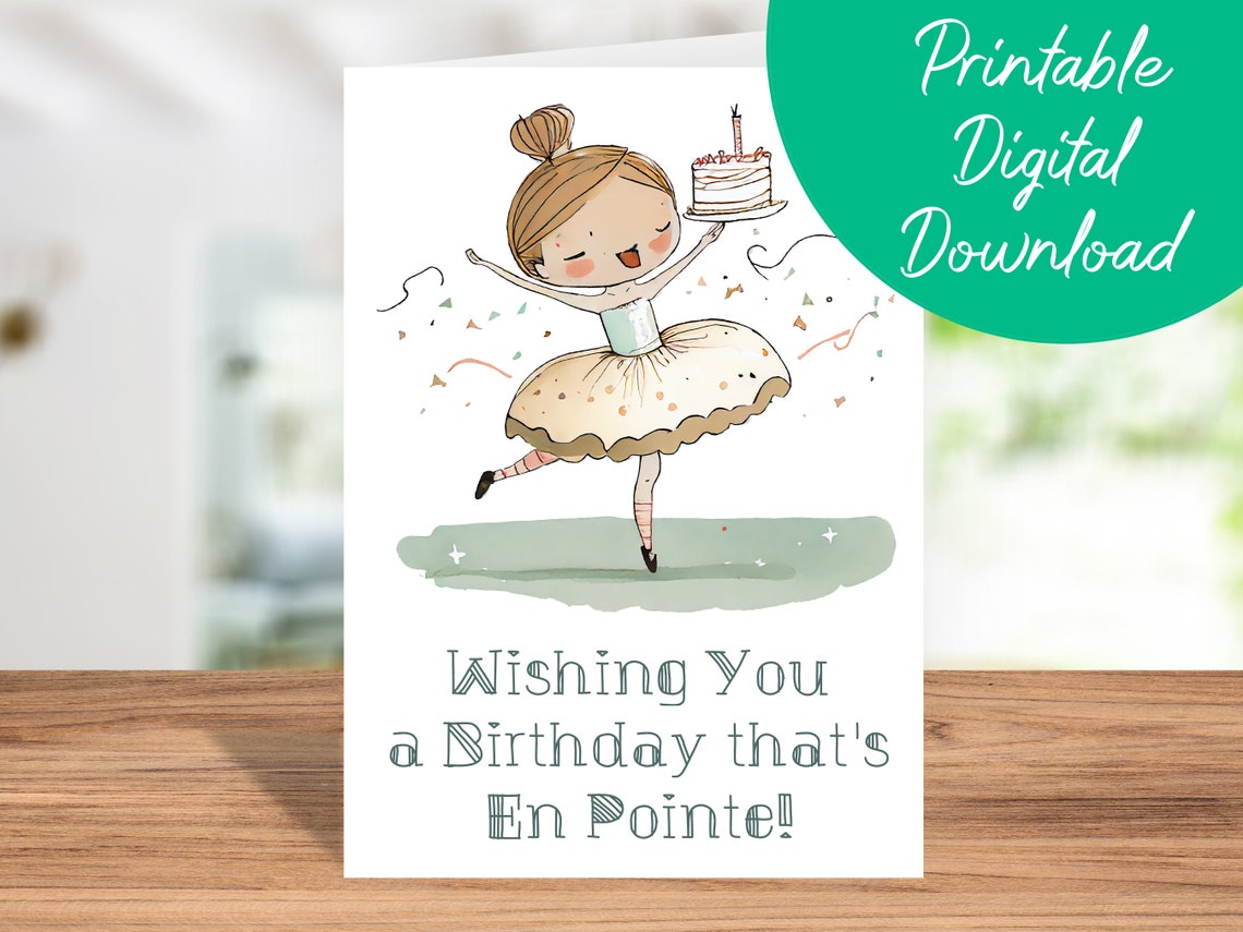 Ballerina Birthday Card | Instant Download, Kids Birthday Card ...