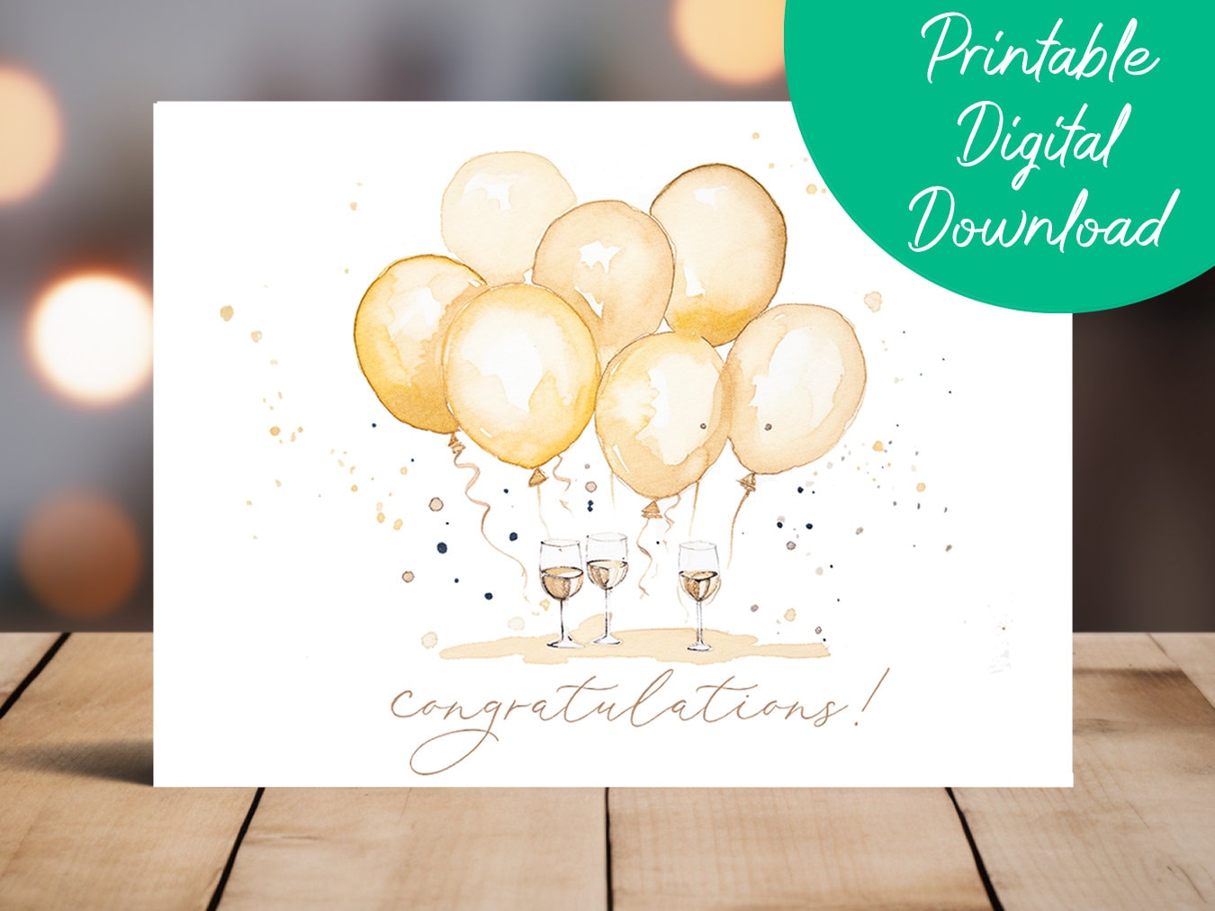 Congratulations Card Printable Instant Download Balloons and Champagne ...