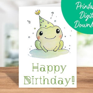 Frog Birthday Card | Instant Download, Kids Birthday Card, Frog Printable 5x7 Birthday Card, Froggy Happy Birthday Card