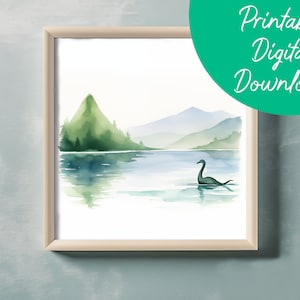 Loch Ness Watercolor Wall Art Digital Download | Printable Nursery Art, Watercolor painting, Fantasy Room Art, Children&#39;s Room, Nessie
