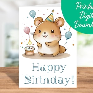Gerbil Birthday Card | Instant Download, Kids Birthday Card, Gerbil Printable 5x7 Birthday Card, Gerbil Happy Birthday Card