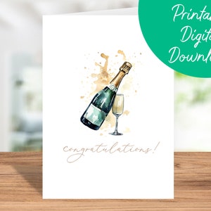 Congratulations Champagne Card - Printable Instant Download | Blank Inside, Good Job, Congrats on The New Job, Celebration, Graduation Card