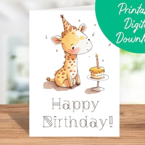 Giraffe Geburtstagskarte | Sofortiger Download, druckbare Geburtstagskarte für Kinder, Giraffe Geburtstag, PDF JPG 5X7