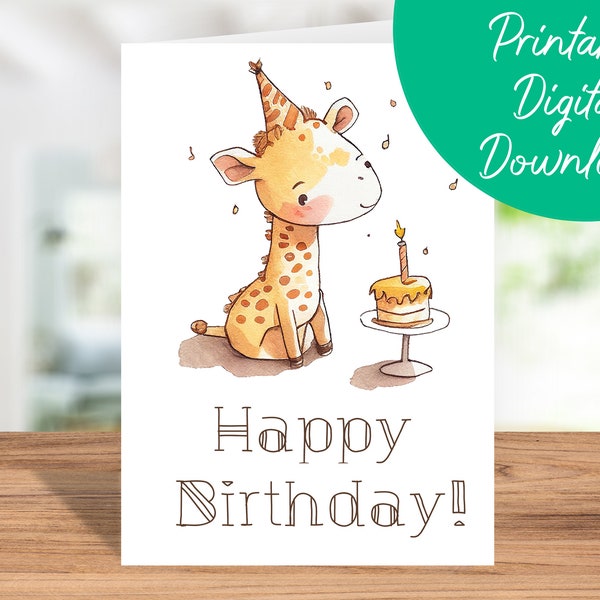 Giraffe Birthday Card | Instant Download, Printable Kid's Birthday Card, Giraffe Birthday, PDF JPG 5X7