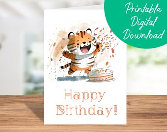 Tiger Birthday Card | Instant Download, Kids Birthday Card, Printable 5x7 Birthday Card, Tiger Happy Birthday Card, Tiger Lovers Gift
