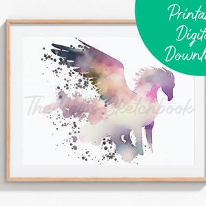 Pegasus Watercolor Wall Art | Cute Nursery Watercolor, Little Girl&#39;s Room Décor, Children&#39;s Wall Hanging, Fantasy Animals Art