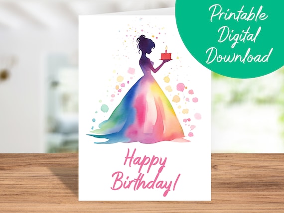 Princess Birthday Card | Instant Download, Kids Birthday Card, Printable 5x7 Birthday Card, Last Minute Princess Happy Birthday Card