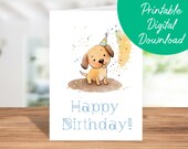 Dog Birthday Card | Instant Download, Kids Birthday Card, Printable 5x7 Birthday Card, Dog Happy Birthday Card, Dog Lover Gift
