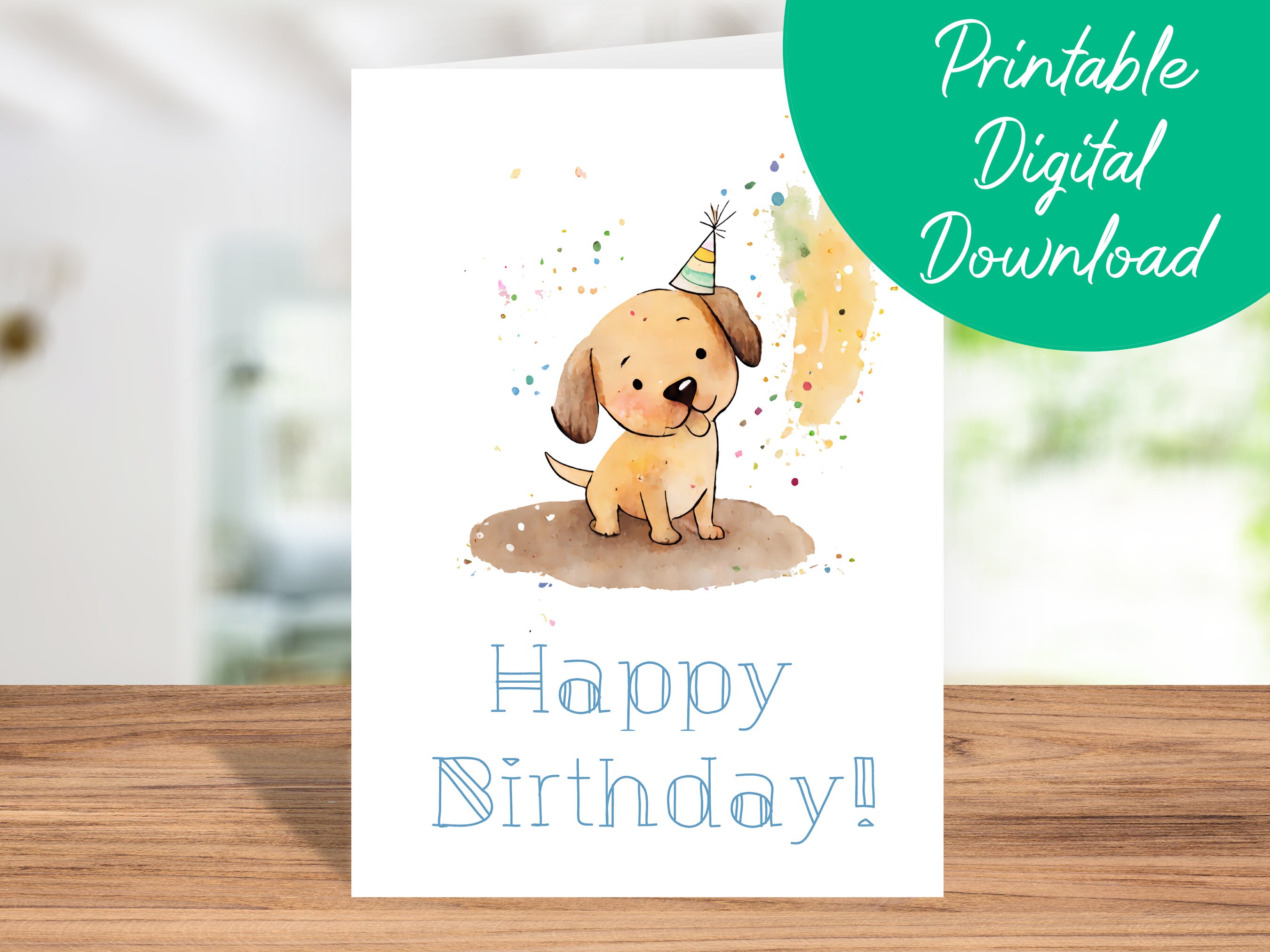 Dog Birthday Card | Instant Download, Kids Birthday Card, Printable 5x7 ...