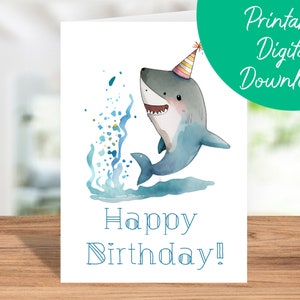 Hai Geburtstagskarte | Sofortiger Download, Kindergeburtstagskarte, druckbare 5 x 7 Geburtstagskarte, Haifisch-Geburtstagskarte, Hai-Liebhaber-Geschenk