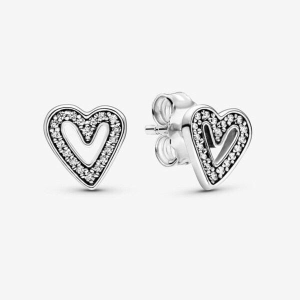 Pandora sparkling freehand heart stud earrings starling silver s925 Pandora earrings