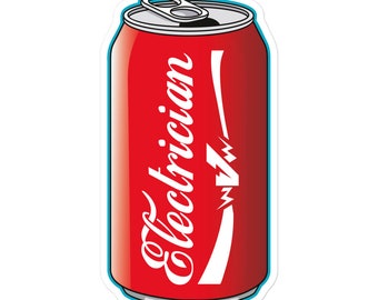 May include: A red aluminium can with a white label that says "Electrician" in a stylised font. A lightning bolt graphic is on the label.