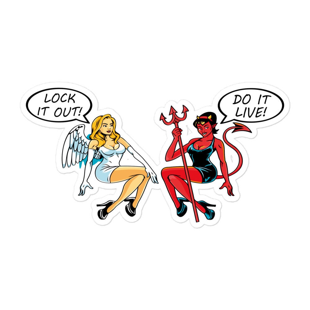 The Good Angel and The Bad Angel - Lock it or Do it Live Stickers, Hard Hat Sticker, Tool box & Water Bottle Stickers, Electrician Stickers