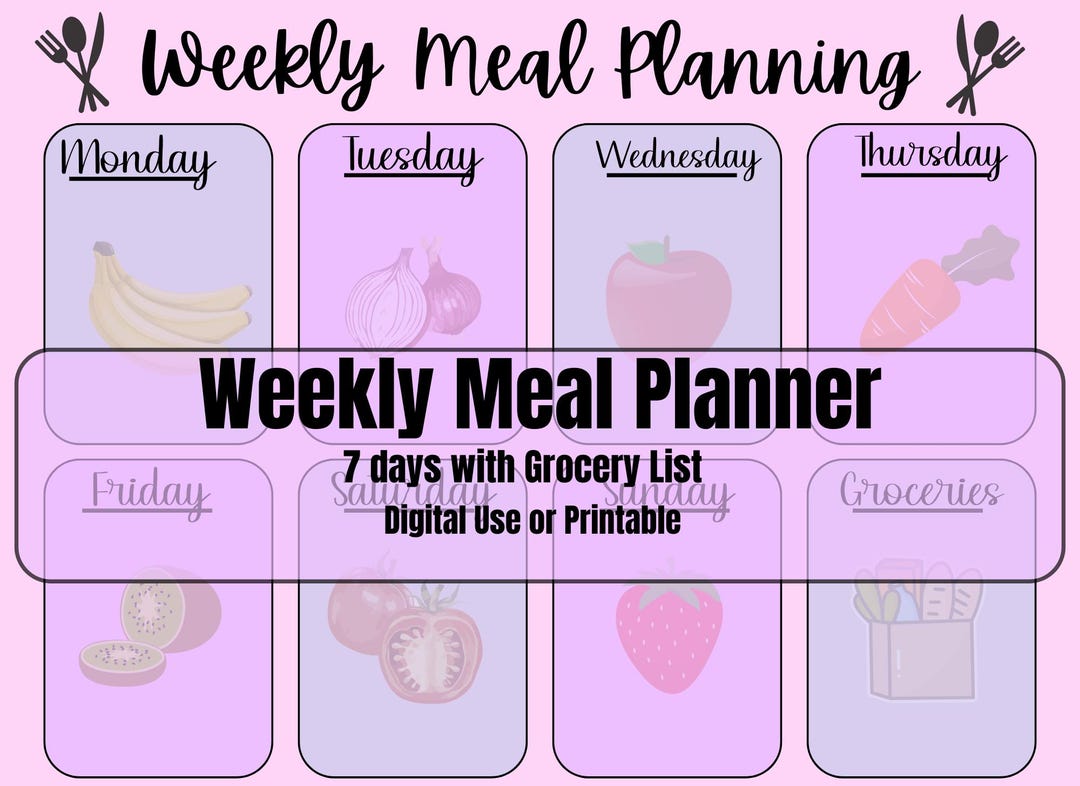 Weekly Meal Planner - Digital Download - Meal Planning - Printable Meal ...