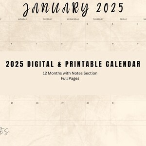 Digital Download and Printable 2025 Calendar