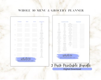 Whole 30 Meal Planner and Grocery List. Elimination Diet Meal Planner and Grocery List. Take Charge of Your Health and Create Healthy Habits