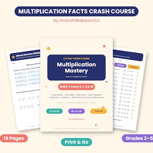 Multiplication Facts Crash Course Week 1, Times Tables Worksheets 0, 1, 2, 10 (Digital Download)