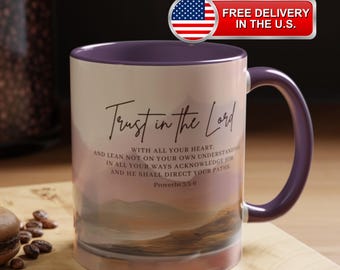 Trust in the Lord Coffee Mug: Abstract Mountain Art, Christian Gift