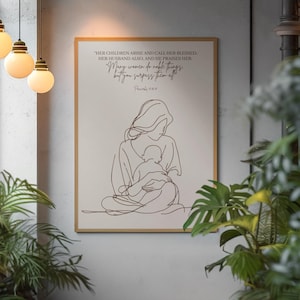 Proverbios 31:28-29 (Imprimible) / Arte minimalista lineal para madres y bebés / Arte mural cristiano / Regalo de fe para mamás / Decoración para mamás primerizas